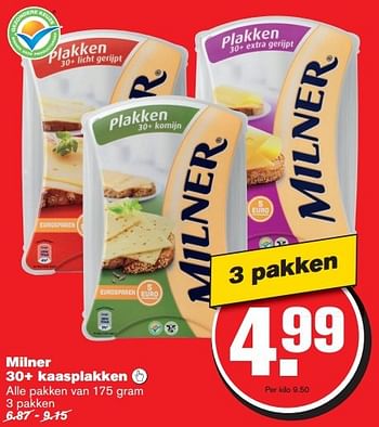 Aanbiedingen Milner 30+ kaasplakken - Milner - Geldig van 07/10/2015 tot 13/10/2015 bij Hoogvliet