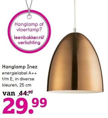 Aanbiedingen Hanglamp inez - Huismerk - Leen Bakker - Geldig van 04/10/2015 tot 17/10/2015 bij Leen Bakker