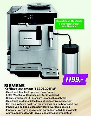 Aanbiedingen Siemens koffievolautomaat te806201rw - Siemens - Geldig van 05/10/2015 tot 18/10/2015 bij ElectronicPartner