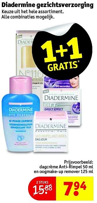 Aanbiedingen Dagcrème anti-rimpel en oogmake-up remover - Diadermine - Geldig van 06/10/2015 tot 18/10/2015 bij Kruidvat