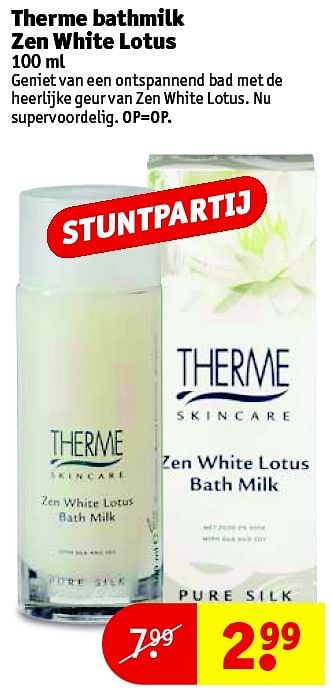 Aanbiedingen Therme bathmilk zen white lotus - Therme - Geldig van 06/10/2015 tot 18/10/2015 bij Kruidvat
