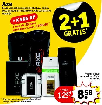 Aanbiedingen Axe deospray black night - Axe - Geldig van 06/10/2015 tot 18/10/2015 bij Kruidvat