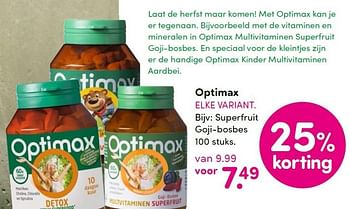 Aanbiedingen Superfruit goji-bosbes - Optimax - Geldig van 05/10/2015 tot 20/10/2015 bij da