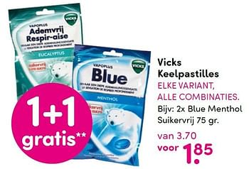 Aanbiedingen 2x blue menthol suikervrij - Vicks - Geldig van 05/10/2015 tot 20/10/2015 bij da