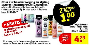 Aanbiedingen Shampoo total repair + gratis cadeaubon - Gliss Kur - Geldig van 06/10/2015 tot 18/10/2015 bij Kruidvat