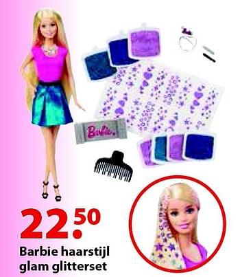 Aanbiedingen Barbie haarstijl glam glitterset - Mattel - Geldig van 12/10/2015 tot 06/12/2015 bij Multi Bazar