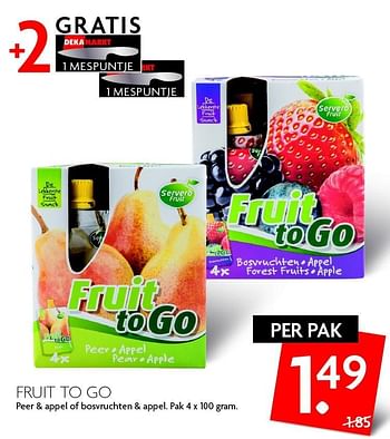 Aanbiedingen Fruit to go peer + appel of bosvruchten + appel - Fruit to Go - Geldig van 11/10/2015 tot 17/10/2015 bij Deka Markt