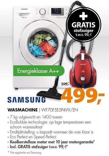 Aanbiedingen Samsung wasmachine wf70f5e5p4w-en - Samsung - Geldig van 11/10/2015 tot 18/10/2015 bij Expert