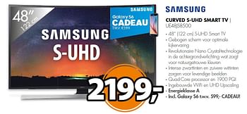 Aanbiedingen Samsung curved s-uhd smart tv ue48js8500 - Samsung - Geldig van 11/10/2015 tot 18/10/2015 bij Expert