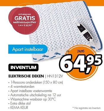 Aanbiedingen Inventum elektrische deken hn1312v - Inventum - Geldig van 11/10/2015 tot 18/10/2015 bij Expert
