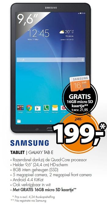 Aanbiedingen Samsung tablet galaxy tab e - Samsung - Geldig van 11/10/2015 tot 18/10/2015 bij Expert