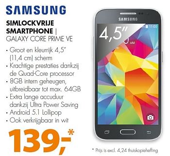 Aanbiedingen Samsung simlockvrije smartphone galaxy core prime ve - Samsung - Geldig van 11/10/2015 tot 18/10/2015 bij Expert