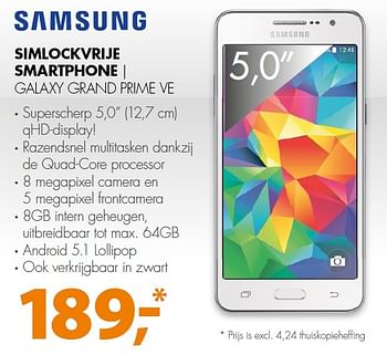 Aanbiedingen Samsung simlockvrije smartphone galaxy grand prime ve - Samsung - Geldig van 11/10/2015 tot 18/10/2015 bij Expert