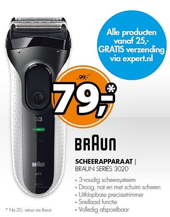Aanbiedingen Braun scheerapparaat braun series 3020 - Braun - Geldig van 11/10/2015 tot 18/10/2015 bij Expert