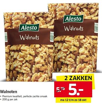 Aanbiedingen Walnoten premium kwaliteit, perfecte zachte smaak - Alesto - Geldig van 11/10/2015 tot 18/10/2015 bij Lidl