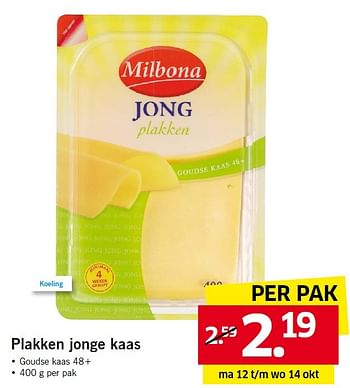 Aanbiedingen Plakken jonge kaas - Milbona - Geldig van 11/10/2015 tot 18/10/2015 bij Lidl
