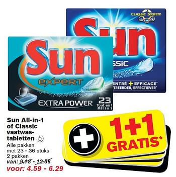 Aanbiedingen Sun all-in-1 of classic vaatwastabletten - Sun - Geldig van 14/10/2015 tot 20/10/2015 bij Hoogvliet