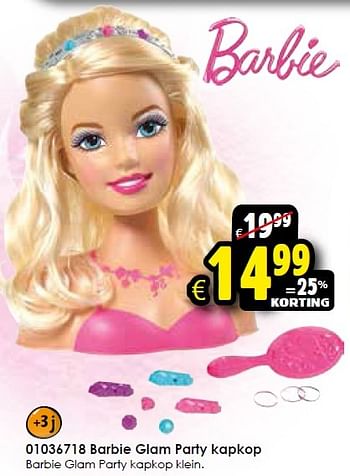 Aanbiedingen Barbie glam party kapkop - Mattel - Geldig van 17/10/2015 tot 25/10/2015 bij ToyChamp