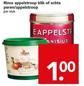 Aanbiedingen Rinse appelstroop blik of echte peren-appelstroop - Canisius - Geldig van 18/10/2015 tot 24/10/2015 bij Deen Supermarkten