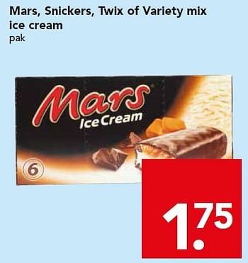 Aanbiedingen Mars, snickers, twix of variety mix ice cream - Mars Snacks - Geldig van 18/10/2015 tot 24/10/2015 bij Deen Supermarkten