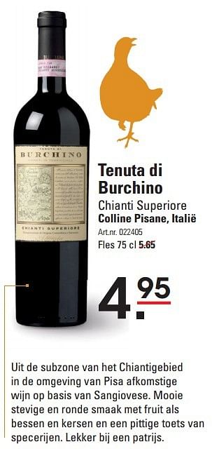 Aanbiedingen Tenuta di burchino chianti superiore - Rode wijnen - Geldig van 08/10/2015 tot 26/10/2015 bij Sligro