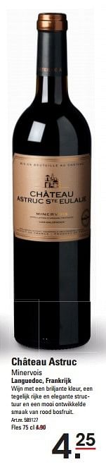 Aanbiedingen Château astruc minervois - Rode wijnen - Geldig van 08/10/2015 tot 26/10/2015 bij Sligro