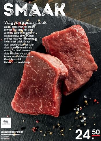 Aanbiedingen Wagyu runder steak - Kaldenberg - Geldig van 08/10/2015 tot 26/10/2015 bij Sligro