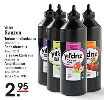 Aanbiedingen Yil`driz sauzen turkse knoflooksaus - Yildriz - Geldig van 08/10/2015 tot 26/10/2015 bij Sligro