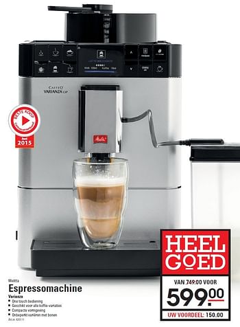 Aanbiedingen Melitta espressomachine varianza - Melitta - Geldig van 08/10/2015 tot 26/10/2015 bij Sligro