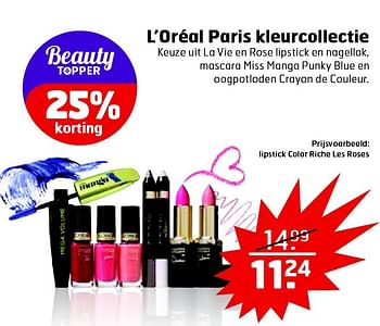 Aanbiedingen Lipstick color riche les roses - L'Oreal Paris - Geldig van 13/10/2015 tot 25/10/2015 bij Trekpleister