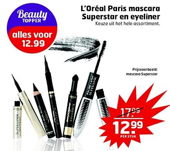 Aanbiedingen L`oréal paris mascara superstar en eyeliner - L'Oreal Paris - Geldig van 13/10/2015 tot 25/10/2015 bij Trekpleister