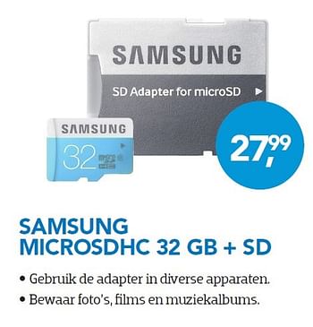 Aanbiedingen Samsung microsdhc 32 gb + sd - Samsung - Geldig van 01/10/2015 tot 31/10/2015 bij Coolblue