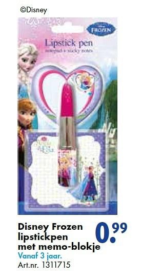 Aanbiedingen Disney frozen lipstickpen met memo-blokje - Disney  Frozen - Geldig van 19/09/2015 tot 05/12/2015 bij Bart Smit