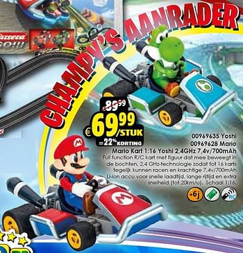 Aanbiedingen Mario kart 1:16 2,4ghz 7,4v/700mah yoshi - Nintendo - Geldig van 24/10/2015 tot 06/12/2015 bij ToyChamp