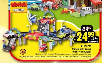 Aanbiedingen Abrick city circuit met 5 voertuigjes - Abrick - Geldig van 24/10/2015 tot 06/12/2015 bij ToyChamp