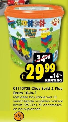 Aanbiedingen Clics build + play drum 10-in-1 - Clics - Geldig van 24/10/2015 tot 06/12/2015 bij ToyChamp