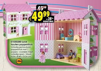 Aanbiedingen Luxe houten poppenhuis - Huismerk - Toychamp - Geldig van 24/10/2015 tot 06/12/2015 bij ToyChamp