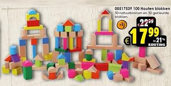 Aanbiedingen 100 houten blokken - Huismerk - Toychamp - Geldig van 24/10/2015 tot 06/12/2015 bij ToyChamp