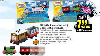 Aanbiedingen Thomas trek + rij locomotief met wagon - Thomas &amp; Friends - Geldig van 24/10/2015 tot 06/12/2015 bij ToyChamp