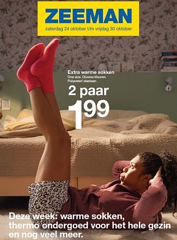 Aanbiedingen Extra warme sokken - Huismerk - Zeeman  - Geldig van 24/10/2015 tot 31/10/2015 bij Zeeman