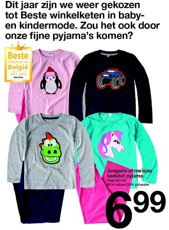 Aanbiedingen Jongens of meisjes badstof pyjama - Huismerk - Zeeman  - Geldig van 24/10/2015 tot 31/10/2015 bij Zeeman