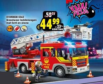 Aanbiedingen Brandweer ladderwagen met licht en sirene - Playmobil - Geldig van 24/10/2015 tot 06/12/2015 bij ToyChamp