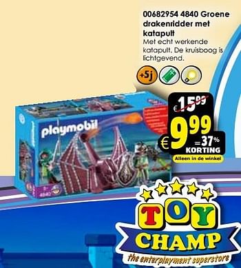 Aanbiedingen Groene drakenridder met katapult - Playmobil - Geldig van 24/10/2015 tot 06/12/2015 bij ToyChamp