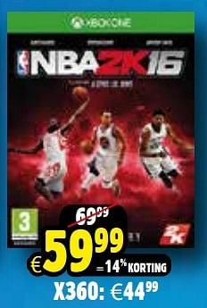 Aanbiedingen Nba 2k16 xbox one - 2K Games  - Geldig van 24/10/2015 tot 06/12/2015 bij ToyChamp