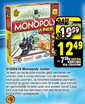 Aanbiedingen Monopoly junior - Hasbro - Geldig van 24/10/2015 tot 06/12/2015 bij ToyChamp