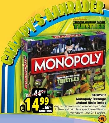 Aanbiedingen Monopoly teenage mutant ninja turtles - Hasbro - Geldig van 24/10/2015 tot 06/12/2015 bij ToyChamp