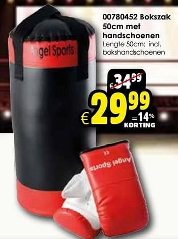 Aanbiedingen Bokszak 50cm met handschoenen - Huismerk - Toychamp - Geldig van 24/10/2015 tot 06/12/2015 bij ToyChamp