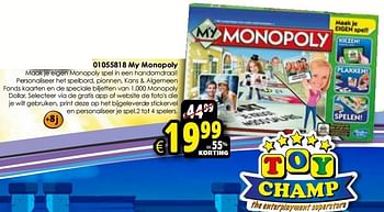 Aanbiedingen My monopoly - Hasbro - Geldig van 24/10/2015 tot 06/12/2015 bij ToyChamp