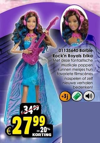 Aanbiedingen Barbie rock`n royals erika - Mattel - Geldig van 24/10/2015 tot 06/12/2015 bij ToyChamp