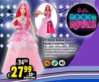 Aanbiedingen Barbie rock`n royals courtney - Mattel - Geldig van 24/10/2015 tot 06/12/2015 bij ToyChamp
